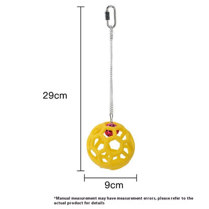 Yellow plastic molar parrot chew toy with hollow lattice ball and chain Sell My Stuff on Tampa Home & Garden Store