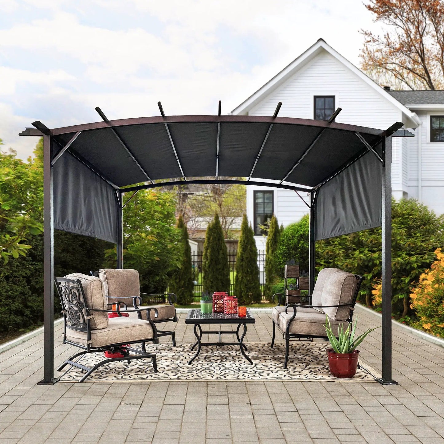 Outdoor Patio Pergola Gazebo Retractable Canopy