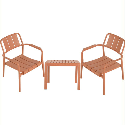 3 Piece Outdoor Table And Chair Set orange terracotta metal; includes two chairs and table on Tampa Home & Garden Store