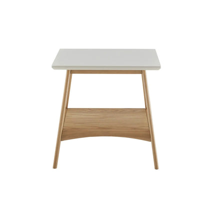Modern Table With Extra Storage coffee table with white top, natural wood legs and lower shelf on Tampa Home & Garden Store