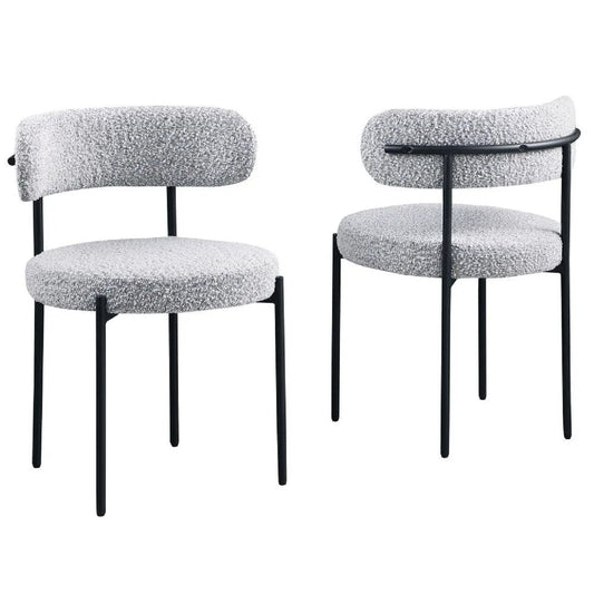 Upholstered kitchen chairs set of 2, gray textured fabric with black metal legs on Tampa Home & Garden Store