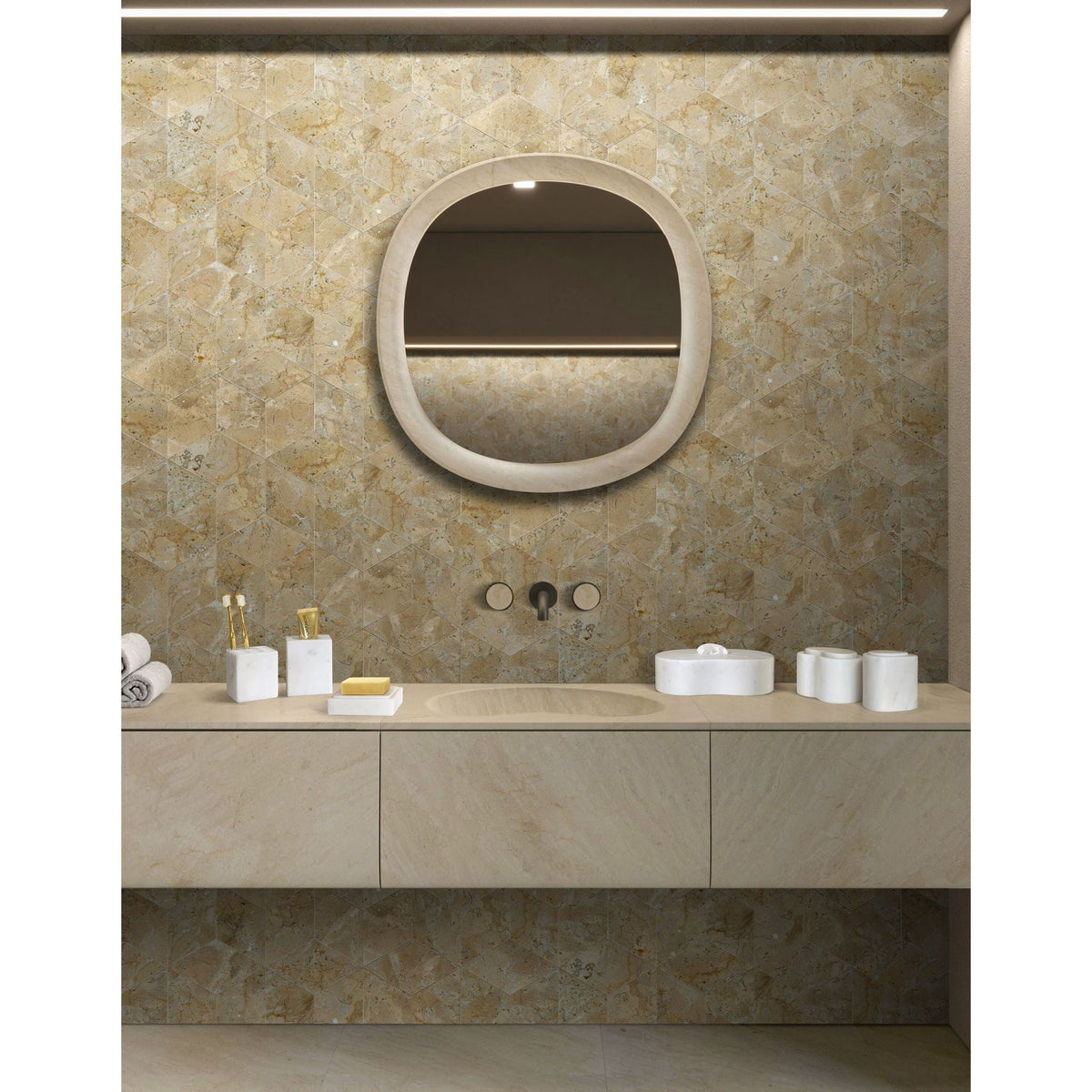 Elegant bathroom accessories set on vanity with white containers HouseOfZazla Organza on Tampa Home & Garden Store