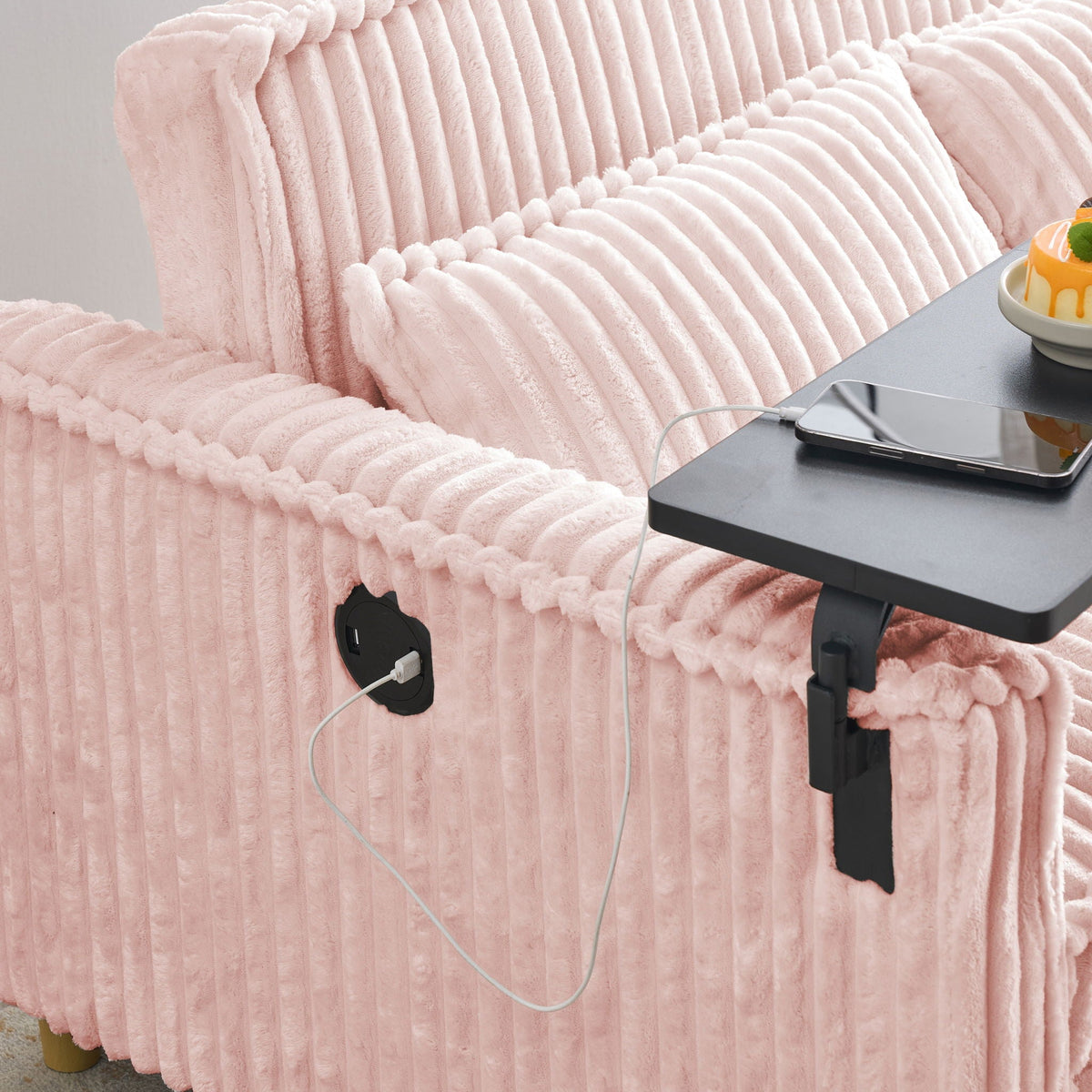 Pull Out Sofa With Movable Table and Usb Ports