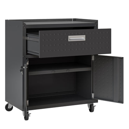 Mobile Garage Cabinet with Locking System in gray steel on wheels; front by HouseOfZazla on Tampa Home & Garden Store