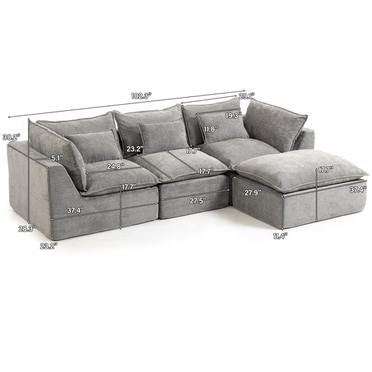 102.3 inch width Cloud Couch Oversized Modular Sectional Sofa by HouseOfZazla in gray fabric on Tampa Home & Garden Store