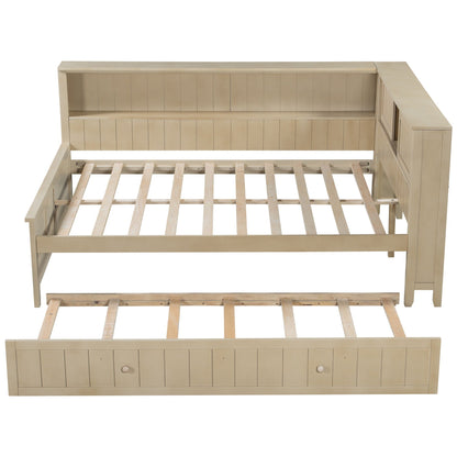 Full-size daybed with built-in storage shelves and pull-out trundle in ancient white on Tampa Home & Garden Store