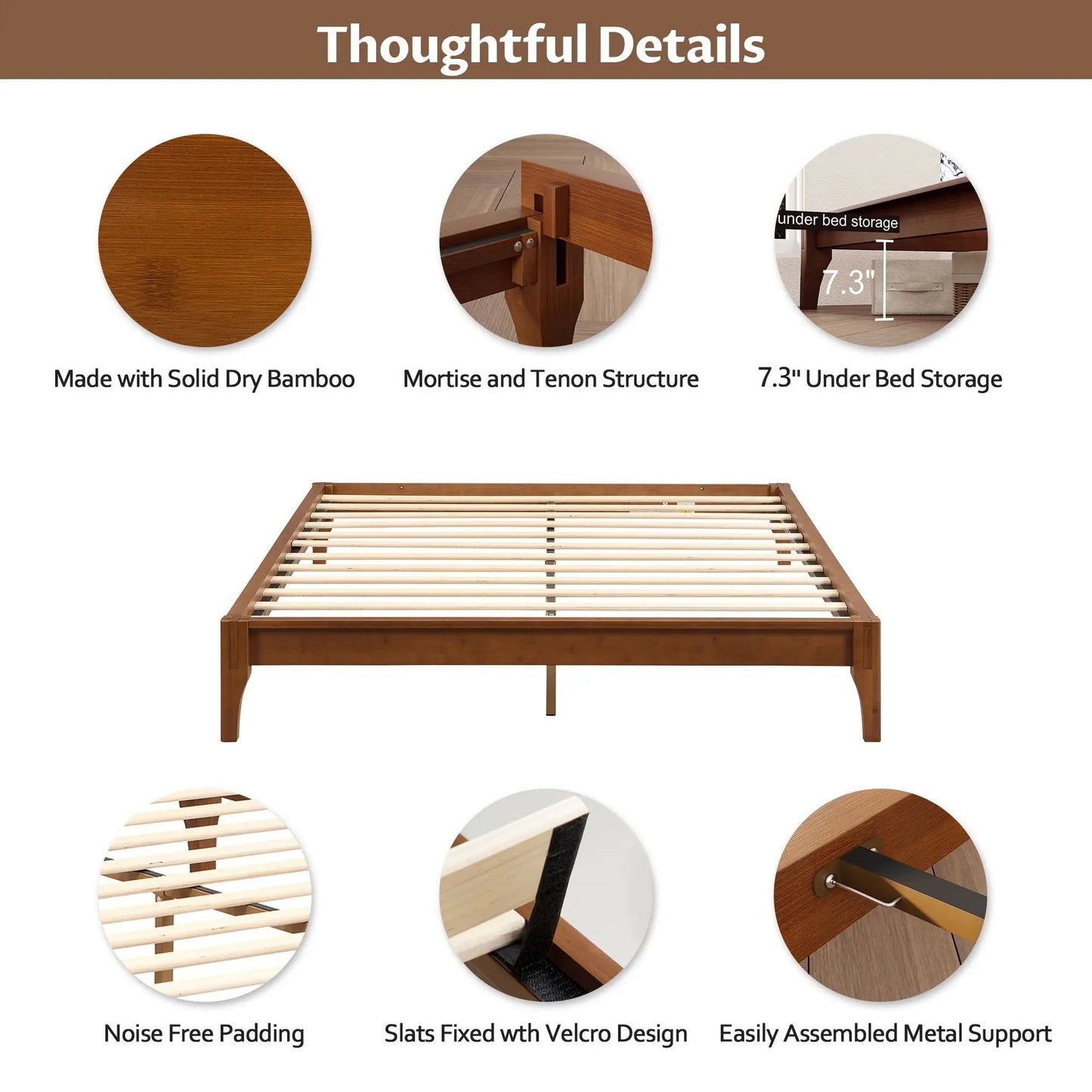 Solid Bamboo Platform Bed Frame with Slat Support