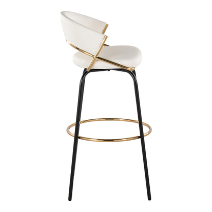 White fixed-height barstool with gold frame and black legs circular footrest on Tampa Home & Garden Store