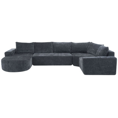 Modular cloud sectional sofa set in charcoal velvet with deep seats left and right ottomans on Tampa Home & Garden Store