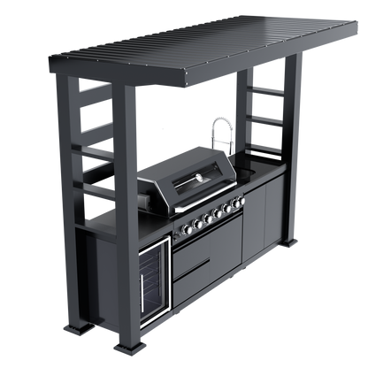 108-Inch 6-Burner Deluxe Outdoor Kitchen Grill HouseOfZazla charcoal with sink on Tampa Home & Garden Store