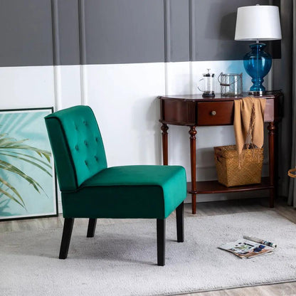 Reese armless tufted accent chair teal green velvet with legs by Unique Piece Furniture on Tampa Home & Garden Store