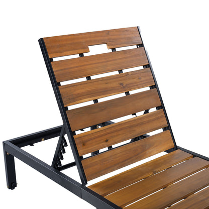 Outdoor Chaise With Adjustable Backrest with wooden slats and black metal frame HouseOfZazla on Tampa Home & Garden Store