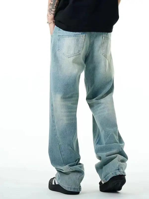 Washed distressed casual jeans straight loose fit light blue denim with back pockets on Tampa Home & Garden Store