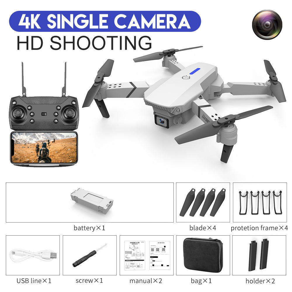 Sell My Stuff E88 Drone quadcopter with 4K HD camera, white body, remote control on Tampa Home & Garden Store