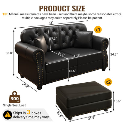 Upholstered Sofa with Nailhead and Ottoman
