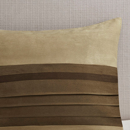7 Piece Faux Suede Comforter Set Natural Queen beige and brown pillows on neutral sofa on Tampa Home & Garden Store