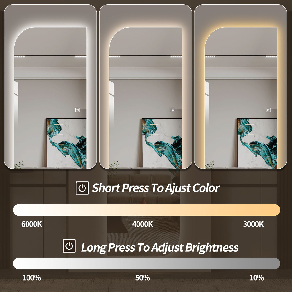 Irregular Shape LED Wall Mirror with 3Color Dimmable Lighting - Silver by HouseOfZazla 3pk on Tampa Home & Garden Store