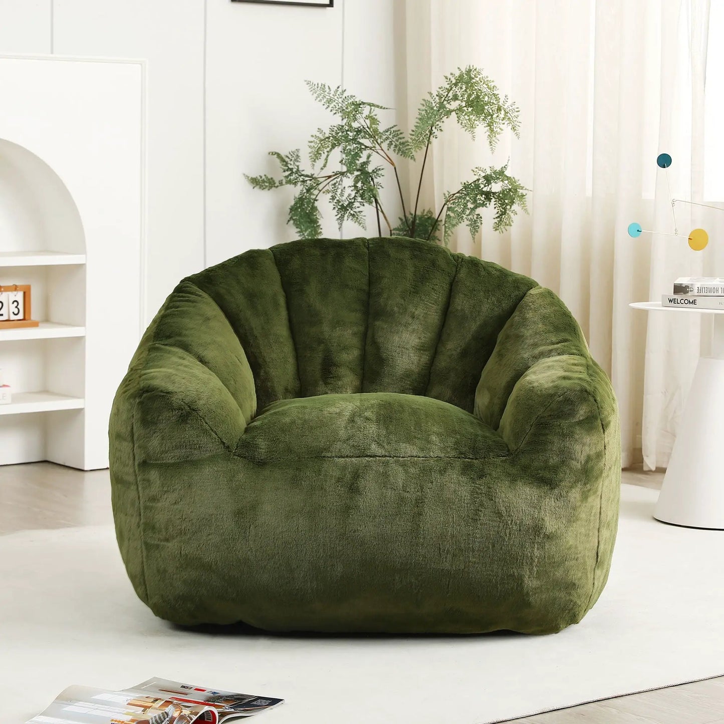 Beanbag chair with armrests in green velvet, high-density foam by Unique Piece Furniture on Tampa Home & Garden Store