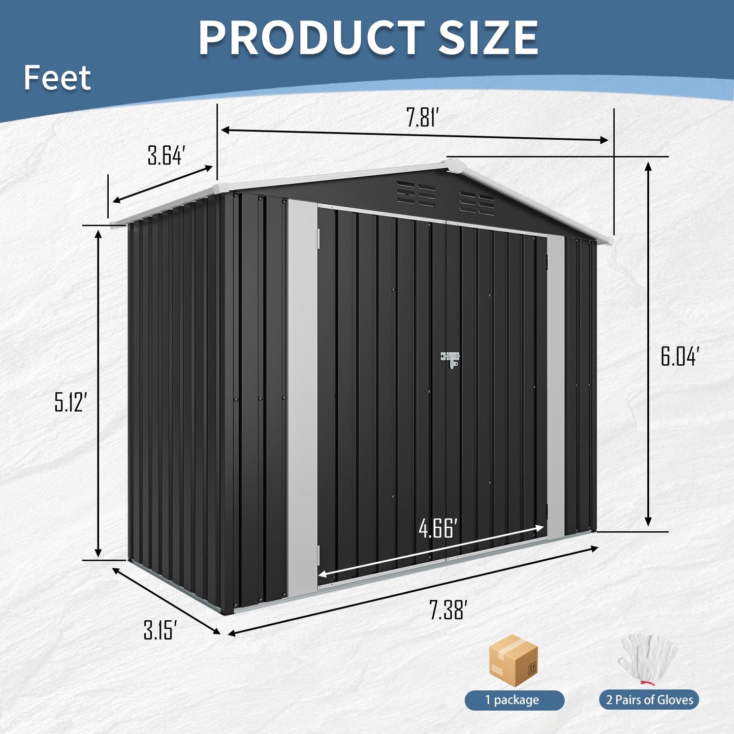 8ft and 4ft Sturdy Metal Outdoor Storage Shed