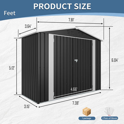 8ft and 4ft Sturdy Metal Outdoor Storage Shed