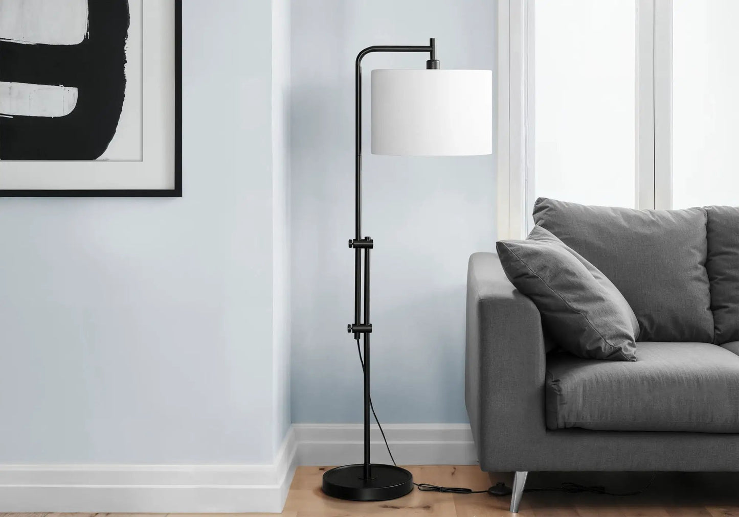 Metal Arc Floor Lamp with Fabric Drum Shade