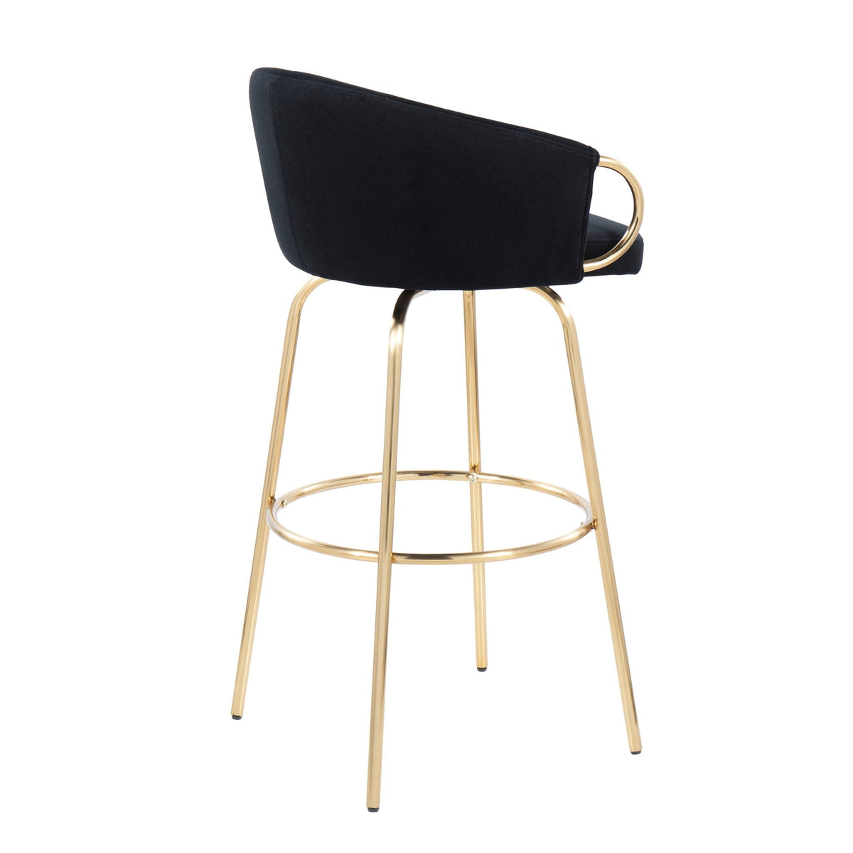Claire Contemporary fixed bar stool black upholstery with gold ring legs round footrest on Tampa Home & Garden Store