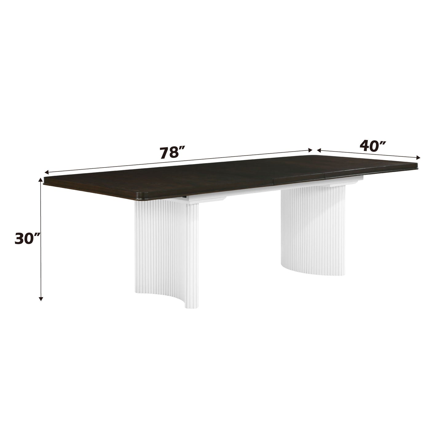 Carene dining table with leaf, brown wood top and white ribbed pedestal base, 78 in long on Tampa Home & Garden Store