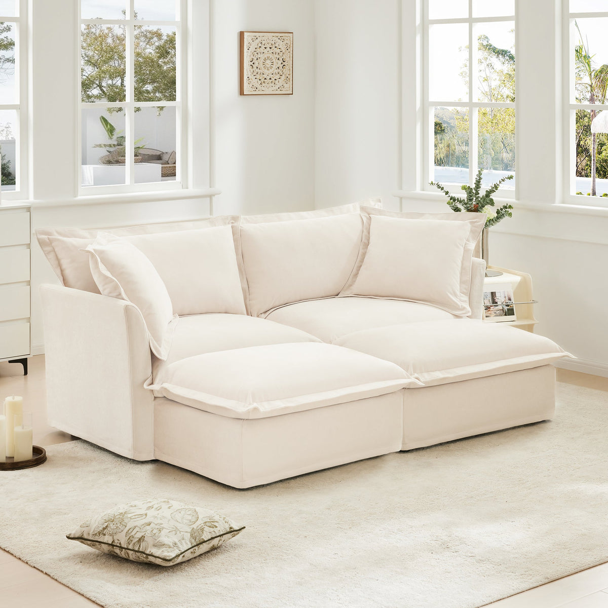 Modern Slipcovered Sofa with Corduroy Fabric