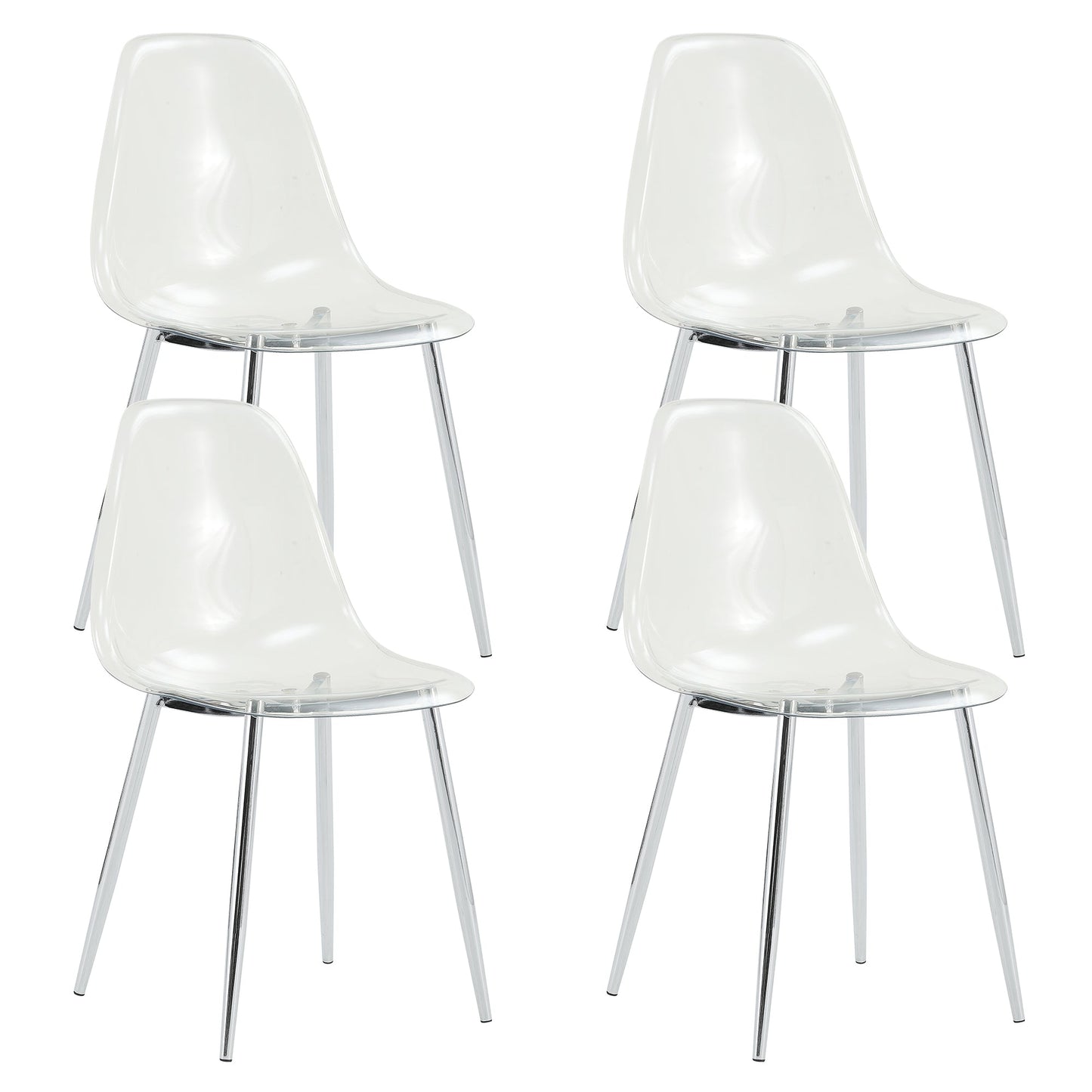 Modern Minimalist Transparent Dining Chair 6-Piece Set with clear acrylic seats and chrome legs on Tampa Home & Garden Store