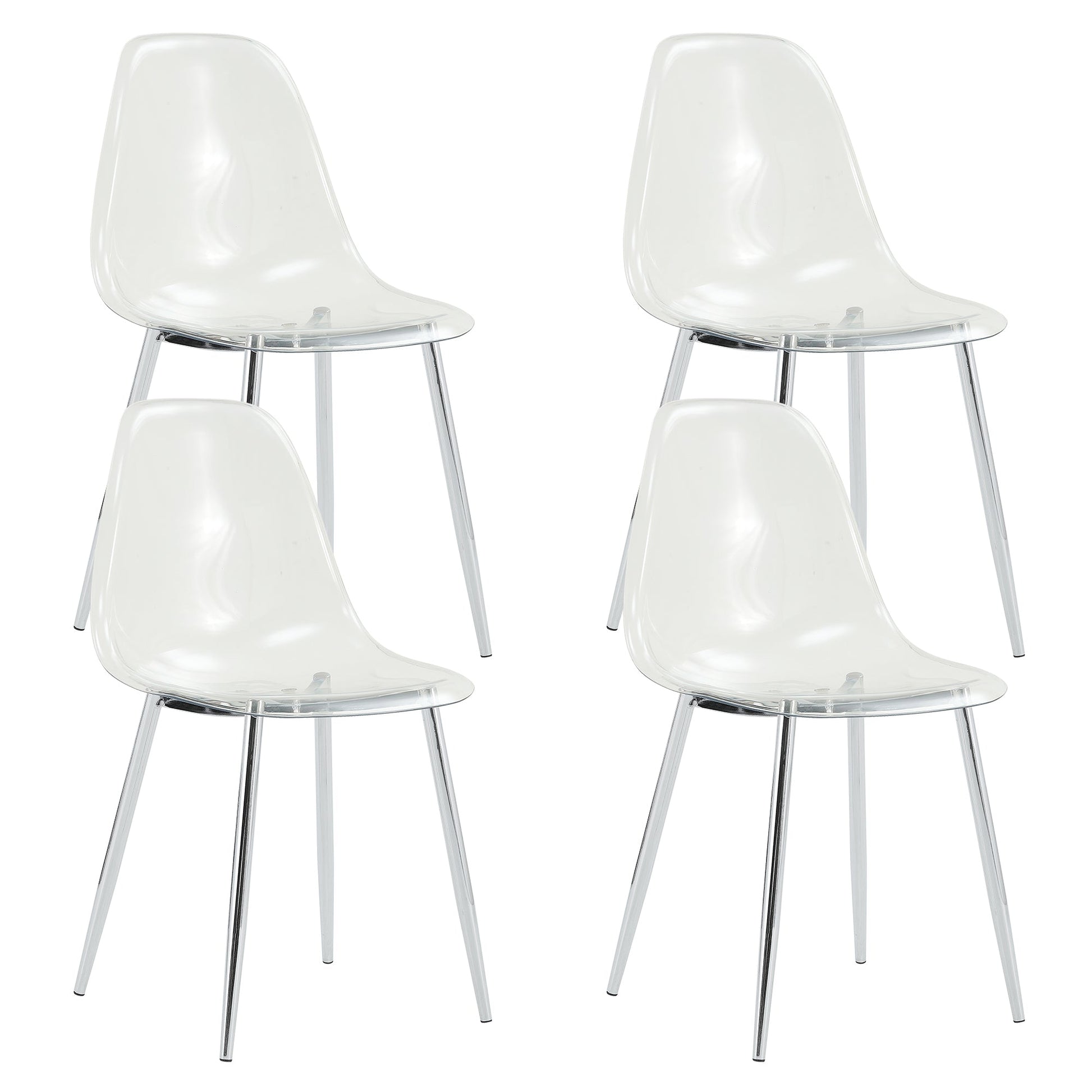 Modern Minimalist Transparent Dining Chair 6-Piece Set with clear acrylic seats and chrome legs on Tampa Home & Garden Store