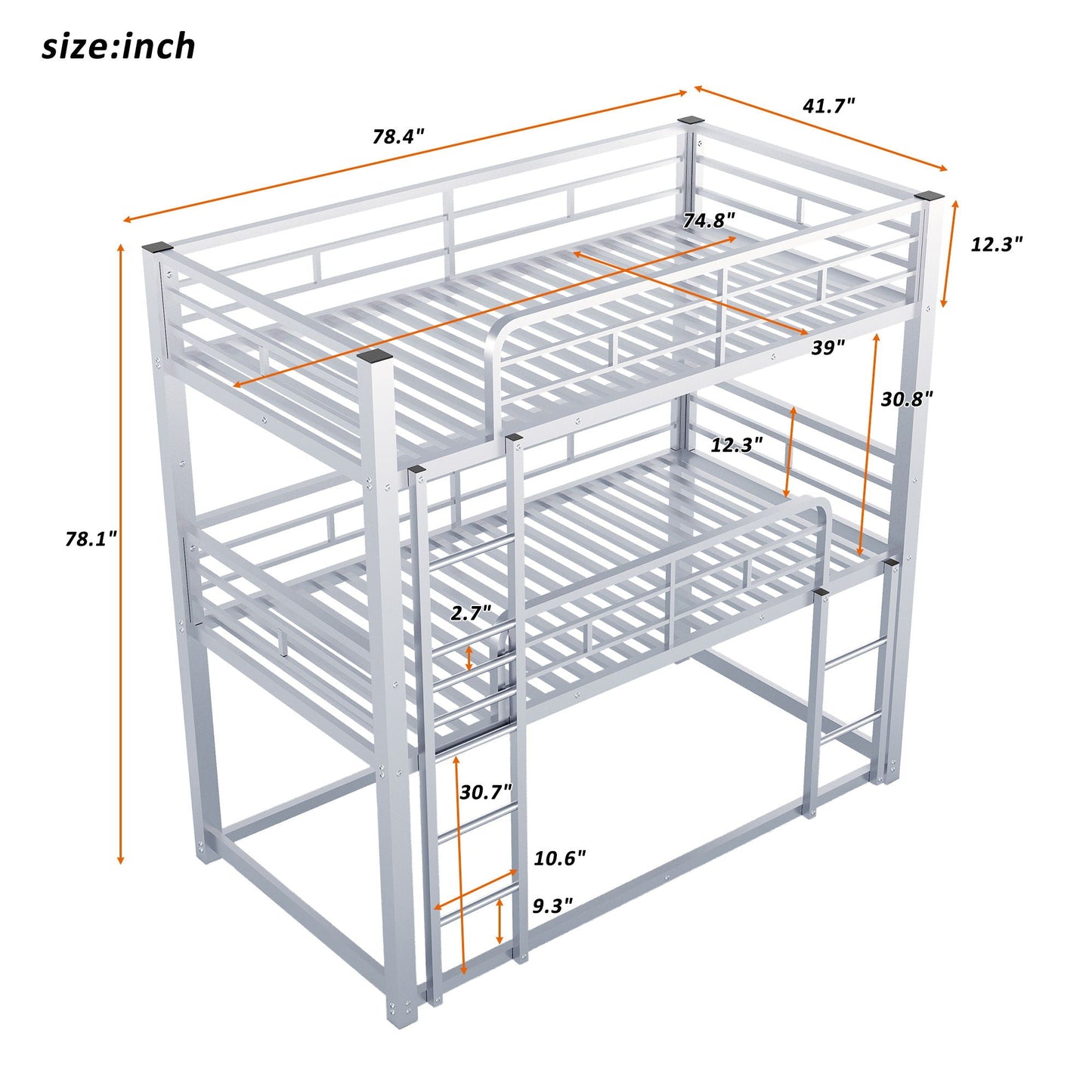 Three-level bunk bed frame in gray metal by HouseOfZazla for space-saving design on Tampa Home & Garden Store