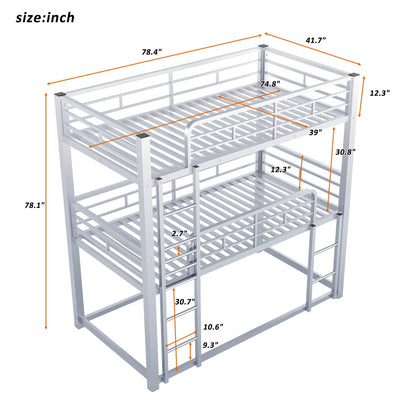 Three-level bunk bed frame in gray metal by HouseOfZazla for space-saving design on Tampa Home & Garden Store