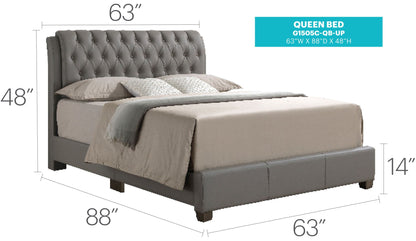 Tufted Upholstered Bed gray fabric with diamond-tufted headboard Queen size HouseOfZazla on Tampa Home & Garden Store