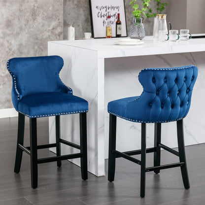 Upholstered wing-back barstools in blue velvet with button tufting and nailhead trim, set of 2, HouseOfZazla on Tampa Home & Garden Store