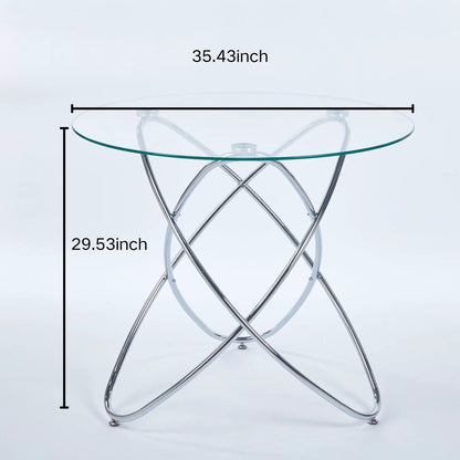 Metal Leg Dining Table with Tempered Glass Top