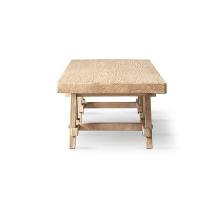 Trestle coffee table in solid reclaimed elm with a light brown finish HouseOfZazla on Tampa Home & Garden Store