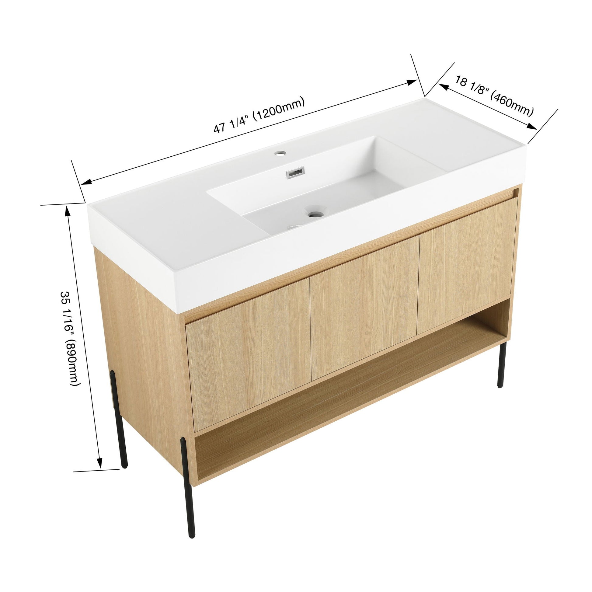 Modern bathroom vanity with single resin sink, white countertop and light oak cabinet on Tampa Home & Garden Store