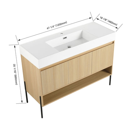 Modern bathroom vanity with single resin sink, white countertop and light oak cabinet on Tampa Home & Garden Store