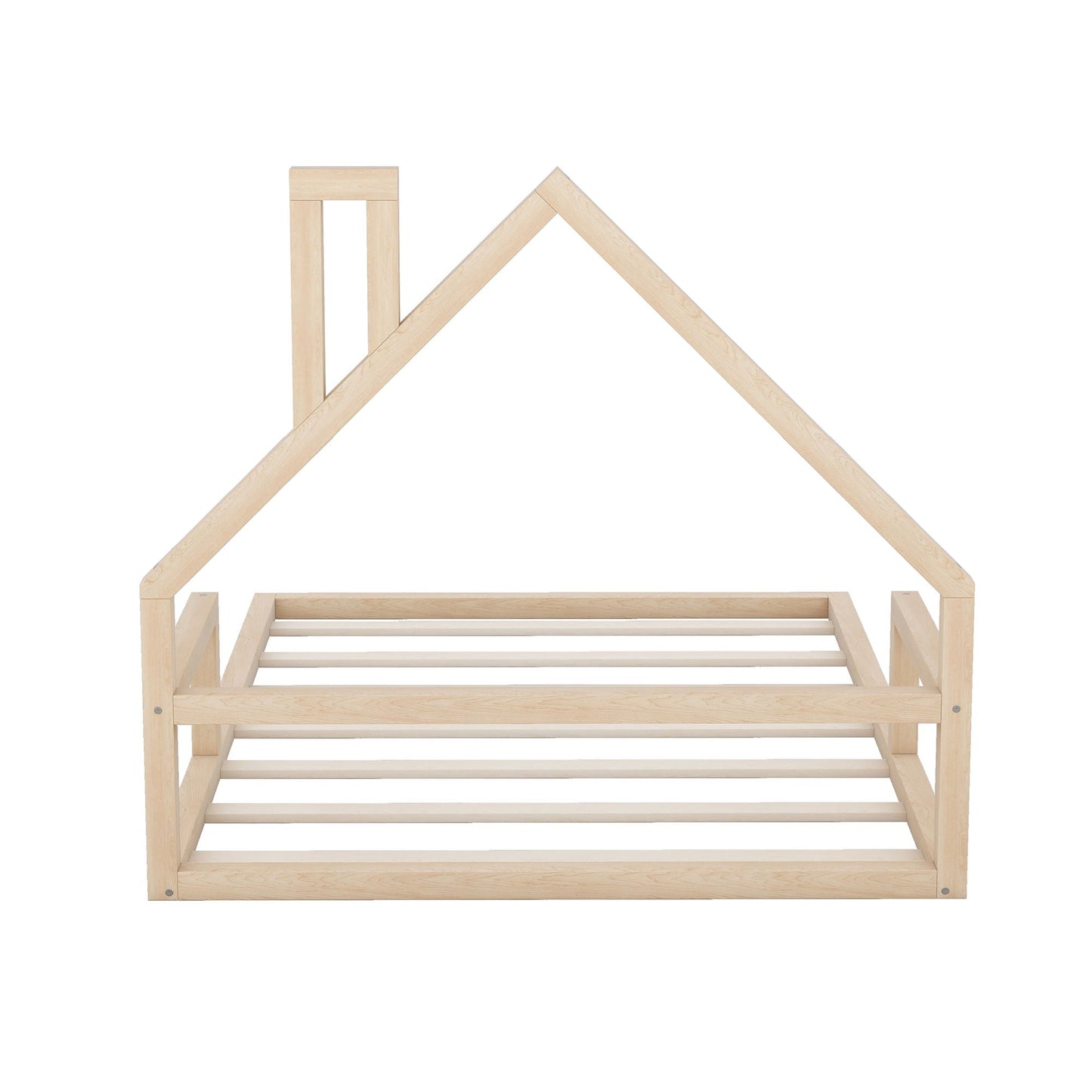 Floor bed with house-shaped headboard by HouseOfZazla, natural wood frame with slats on Tampa Home & Garden Store