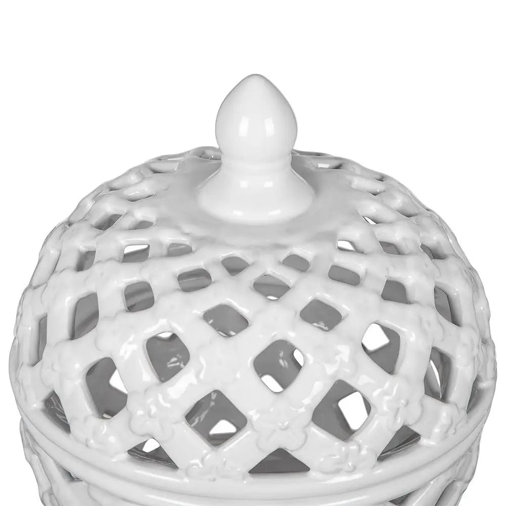Ceramic lidded jar with lattice design in white by Unique Piece Furniture on Tampa Home & Garden Store