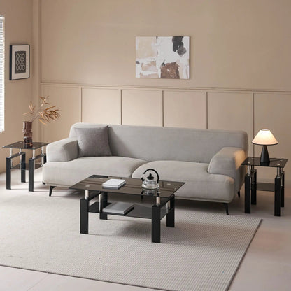 Tempered Glass Table With Storage For Living Room