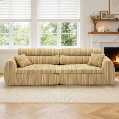3 Seater sofa in yellow striped upholstery with throw pillows by Unique Piece Furniture on Tampa Home & Garden Store