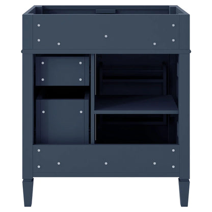 Bathroom vanity base with 2 drawers and tip-out drawer in blue metal finish on Tampa Home & Garden Store