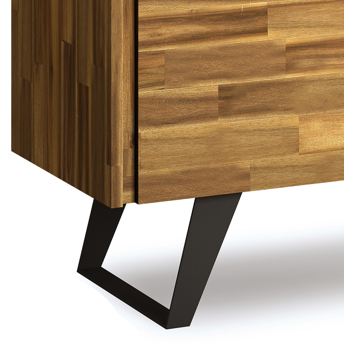 Lowry Medium Handcrafted Storage Cabinet in warm wood finish with angled black metal legs on Tampa Home & Garden Store