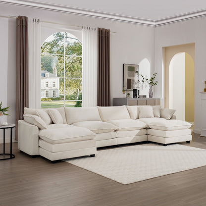 Beige oversized modular cushion sofa with ottoman, low back, deep seating, 2-piece set on Tampa Home & Garden Store