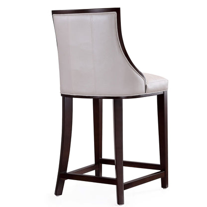 White bar-height stool with a solid dark wood frame and cream leather seat by HouseOfZazla on Tampa Home & Garden Store