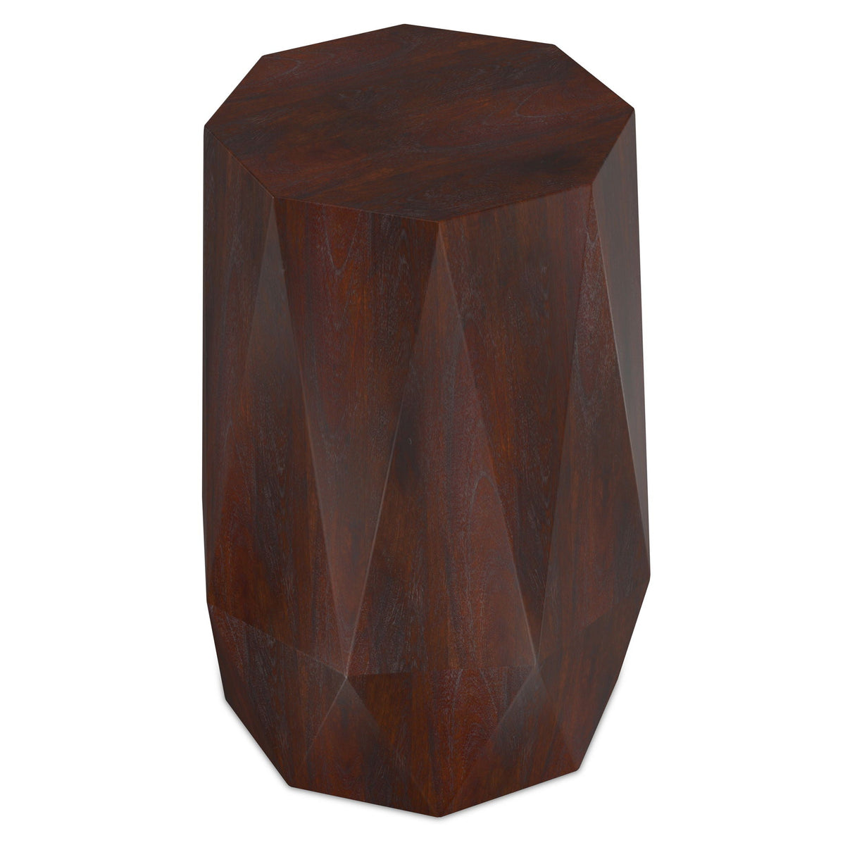HouseOfZazla solid acacia wood side table with sculptural faceted octagonal top dark brown on Tampa Home & Garden Store
