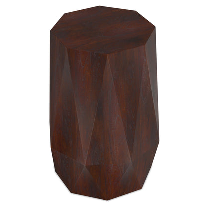 HouseOfZazla solid acacia wood side table with sculptural faceted octagonal top dark brown on Tampa Home & Garden Store