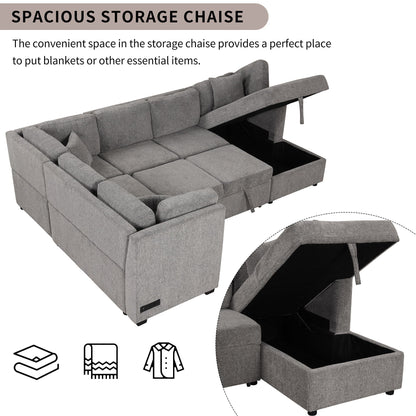 HouseOfZazla U-shaped sleeper sectional sofa with storage chaise and pull-out bed on Tampa Home & Garden Store