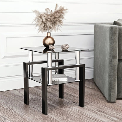 Tempered Glass Tea Table End Square Black
